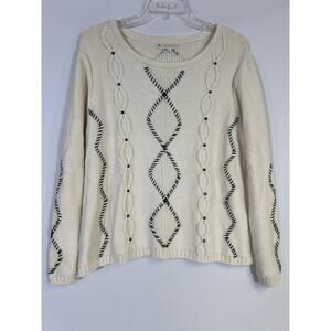 INDIGENOUS Peru Organic Cotton Cable Knit Pullover Sweater Ivory Women’s L